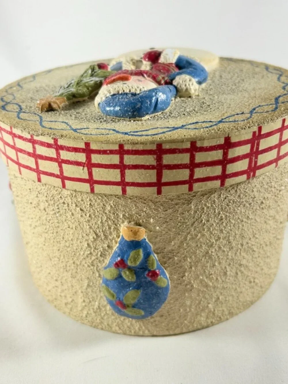 Snowman Circular Box Decorated With Holiday Ornaments